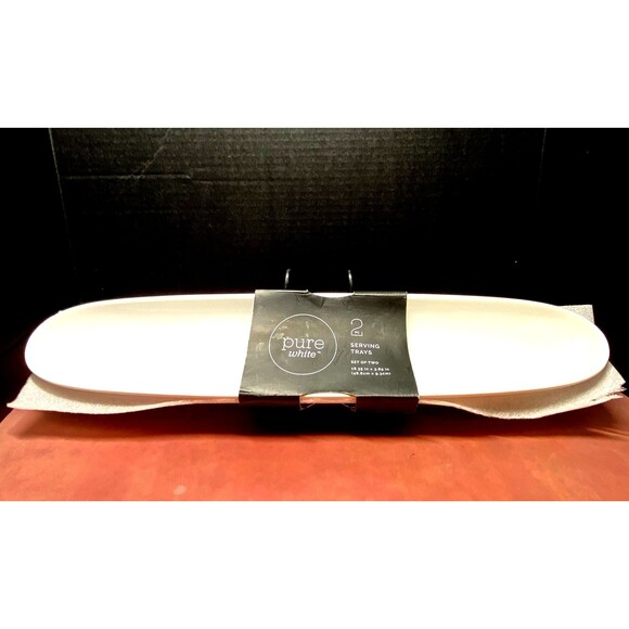 Pure White 2-piece Oblong Narrow Serving Porcelain Plates 18.35 in X 3.65 in - Picture 1 of 11